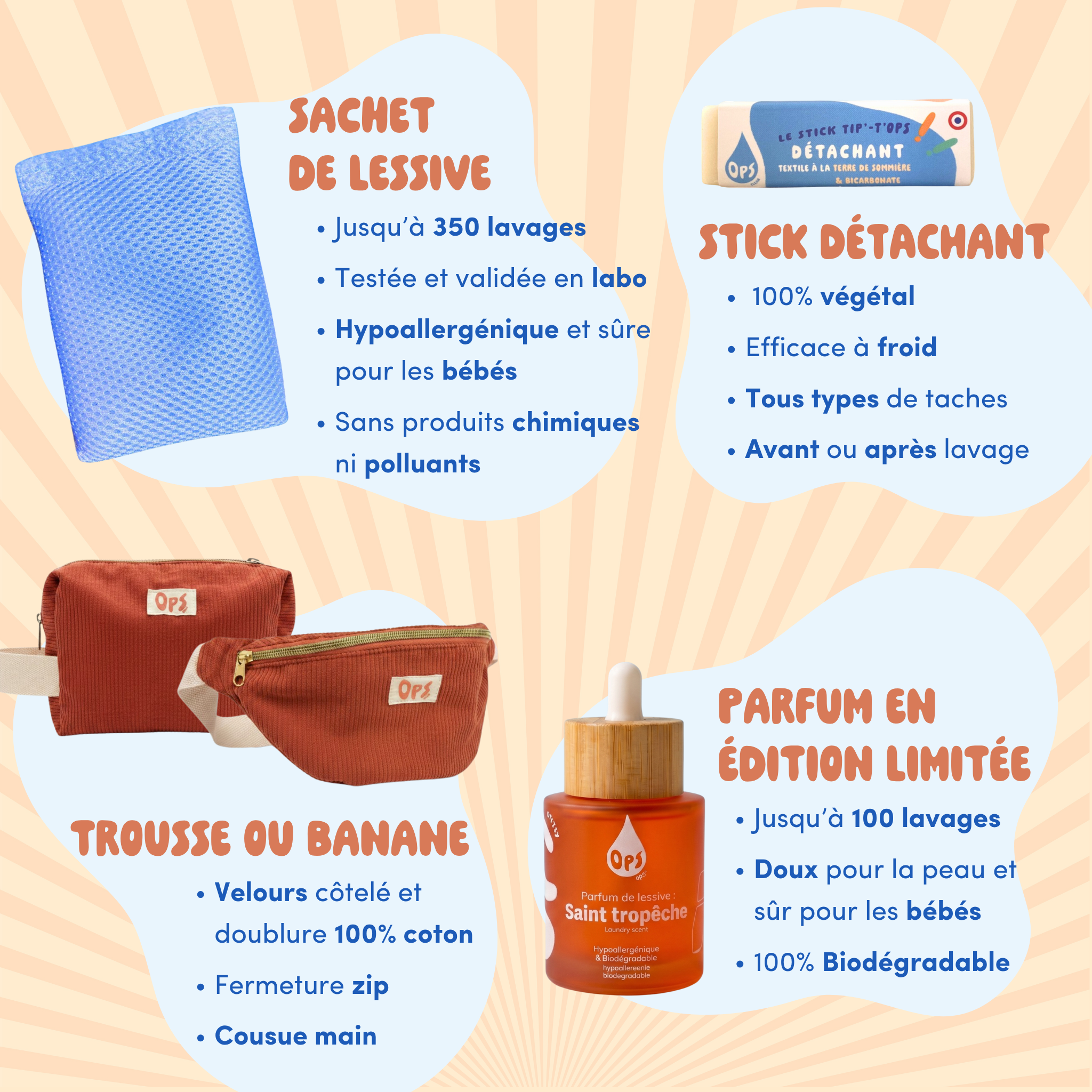 Kit Saint-Trop' - composition détaillée : sachet, parfum, détachant, trousse ou banane